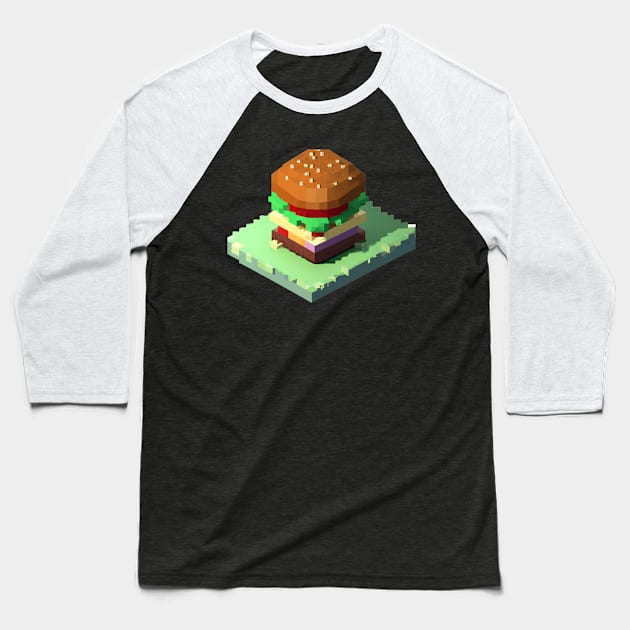 Pixel art burger 3 Baseball T-Shirt by BoutiqueDruide